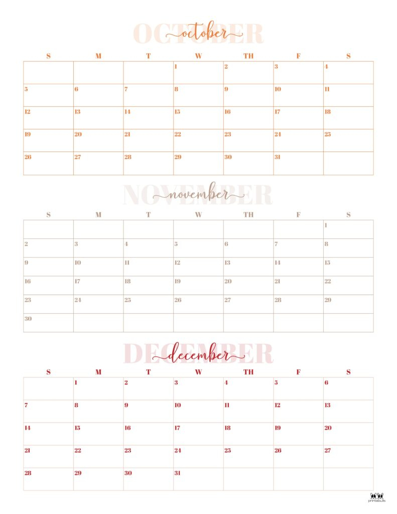 2025 Three Month/Quarterly Calendars - 36 Free Cals | Printabulls intended for Printable 3 Month Calendar October November December 2025