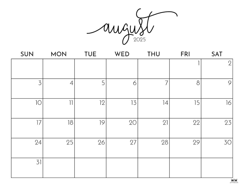 August 2025 Calendars - 107 Free Printables | Printabulls intended for Printable Calendar August 2025 to December 2025