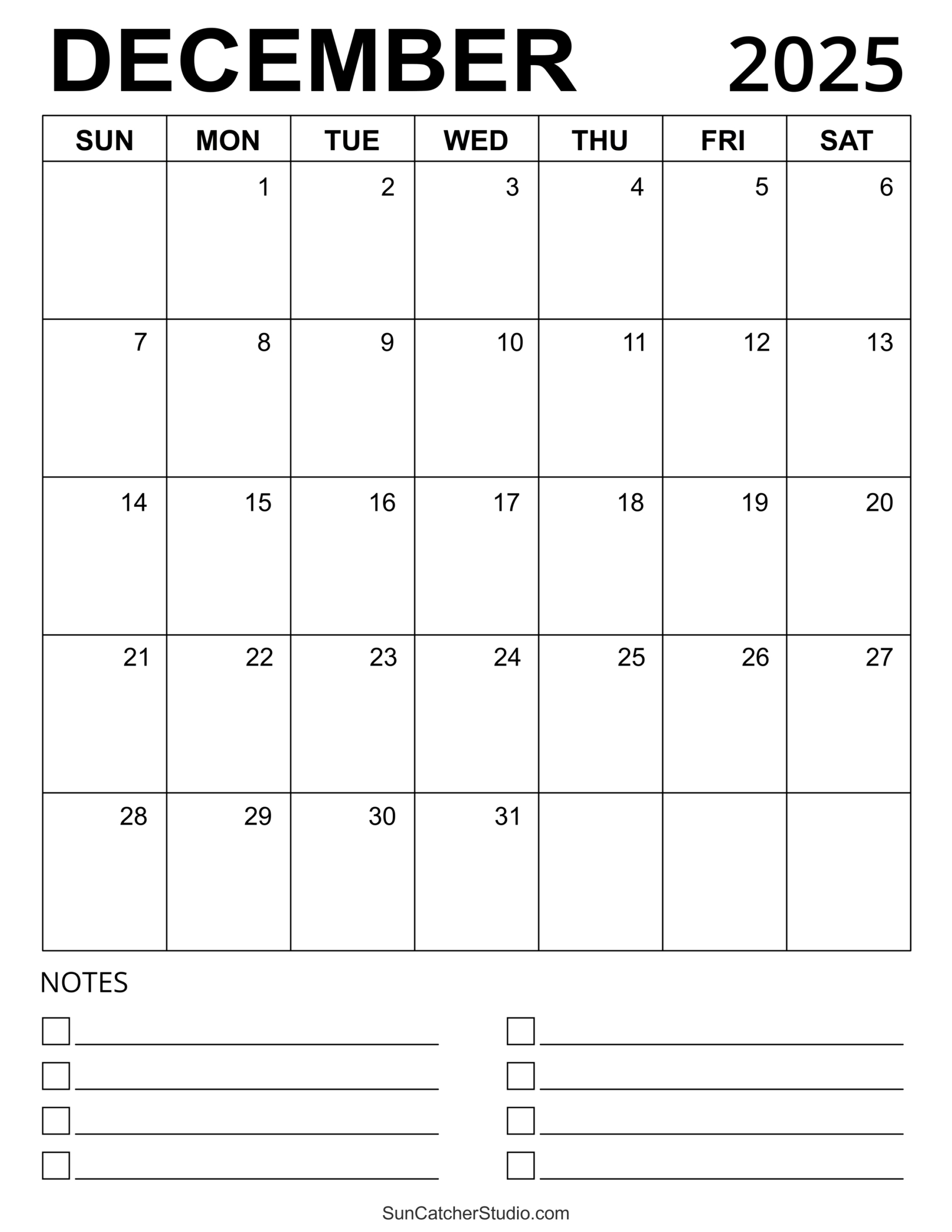 December 2025 Calendar (Free Printable) – Free Printables for Large Printable Calendar December 2025