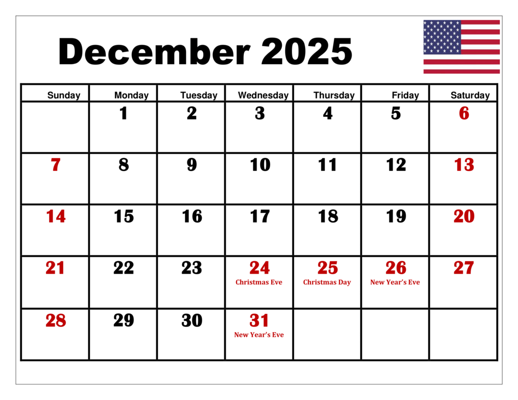 December 2025 Calendar Printable Pdf Template With Holidays intended for Free Printable December 2025 Calendar With Holidays