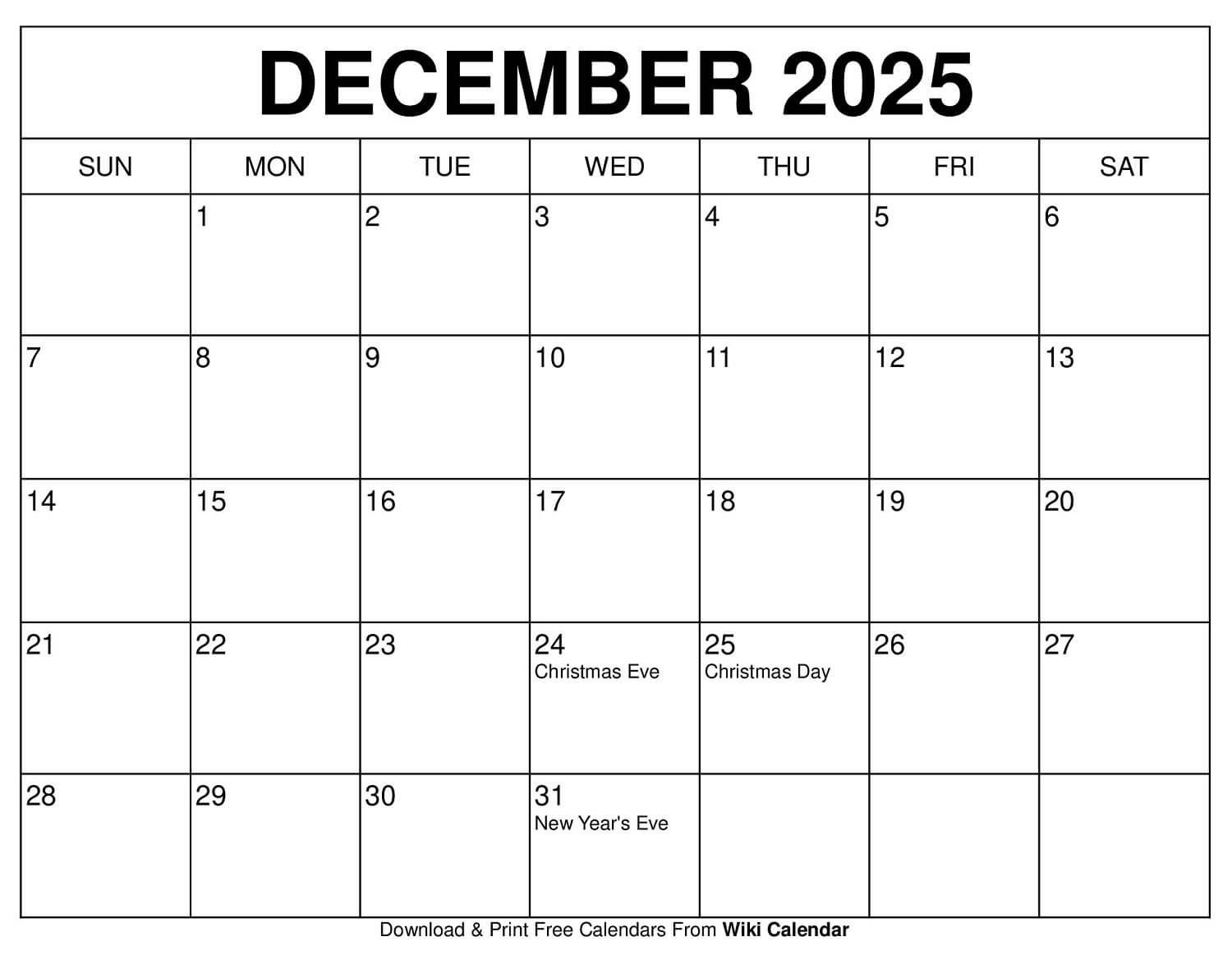 December 2025 Calendar - Printable Templates & More inside Calendar Of December 2025 Printable