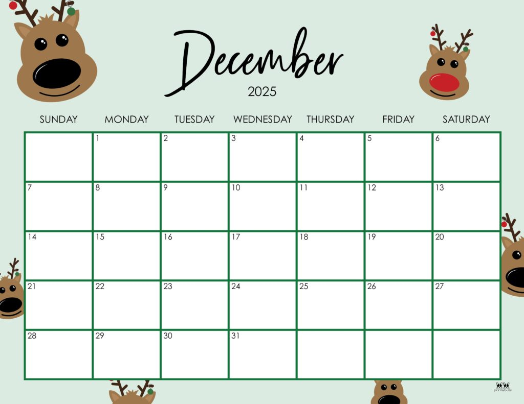 December 2025 Calendars - 107 Free Printables | Printabulls for Cute December 2025 Printable Calendar