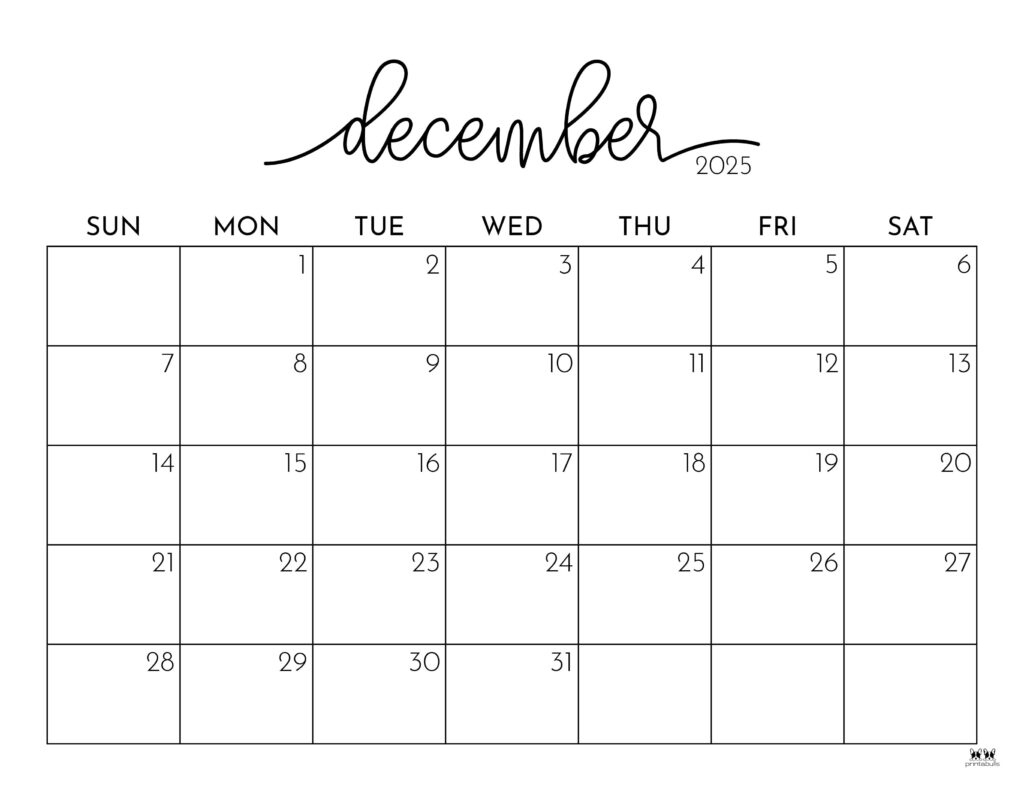December 2025 Calendars - 107 Free Printables | Printabulls regarding December 2025 Calendar Printable Free Word