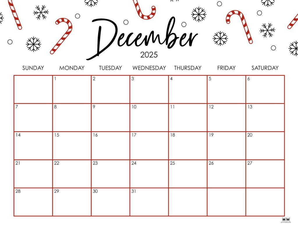 December 2025 Calendars - 107 Free Printables | Printabulls with December Calendar 2025 Free Printable