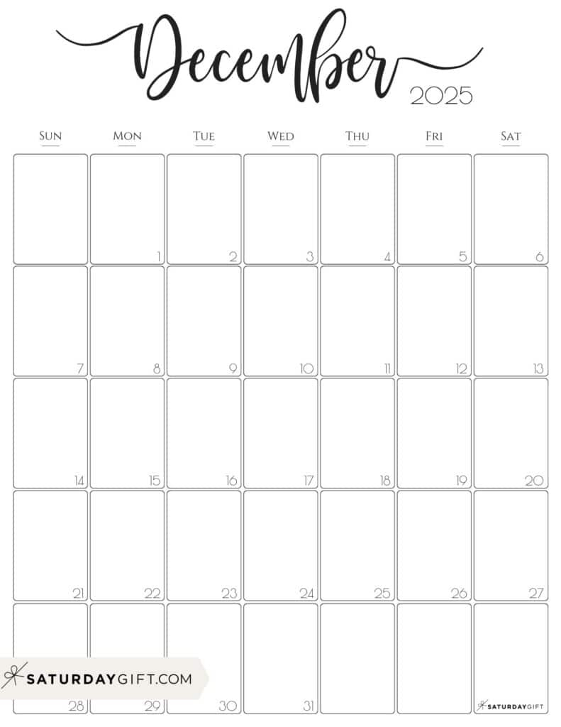 December 2025 Calendars - 23 Cute Free Printable Pdfs | Saturdaygift inside Printable December 2025 Calendar Portrait
