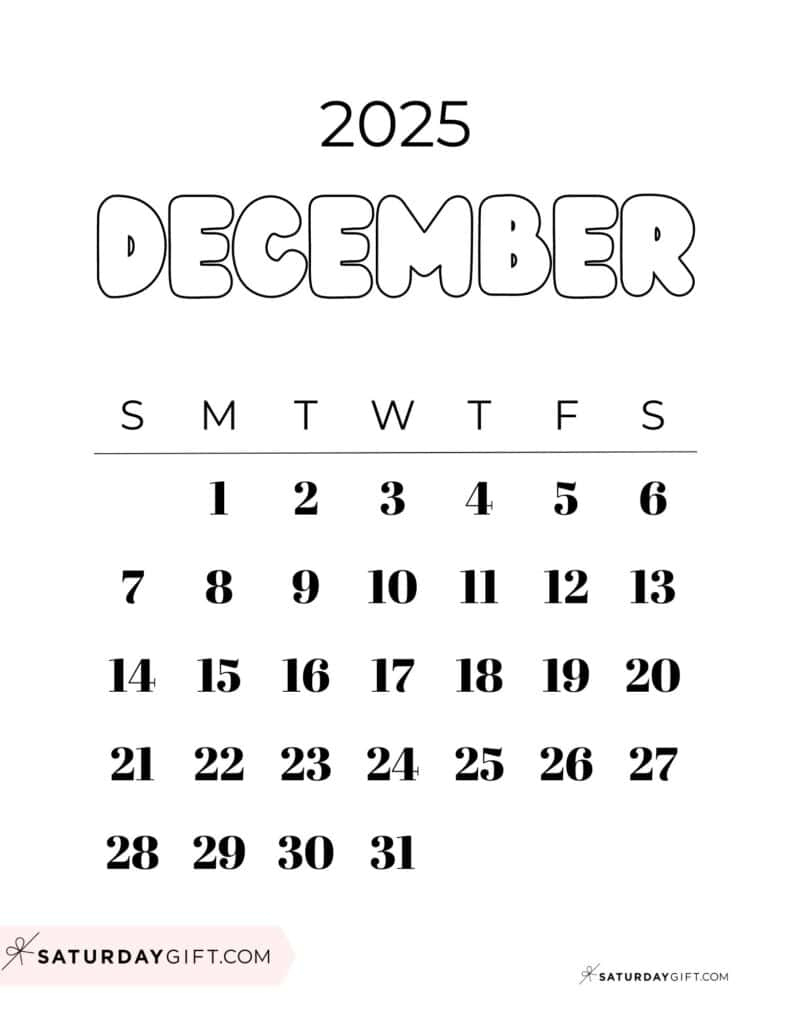 December 2025 Calendars - 23 Cute Free Printable Pdfs | Saturdaygift throughout Free Printable 2025 Coloring Pages Calendar December