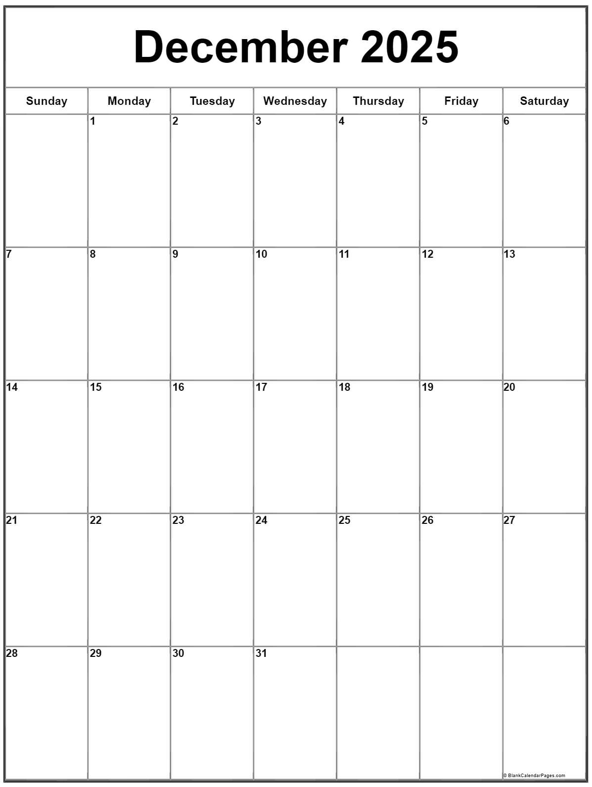 December 2025 Vertical Calendar | Portrait throughout December 2025 Vertical Calendar Printable