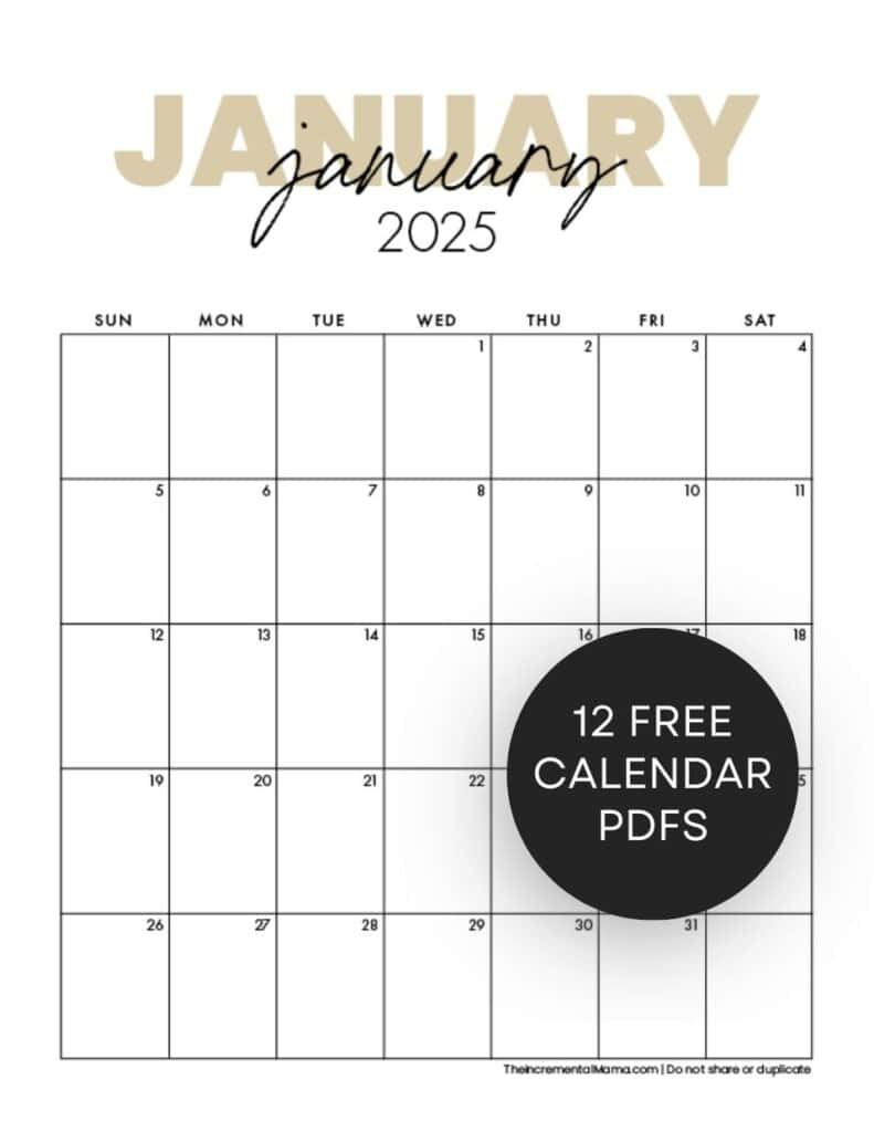 Free Printable 2025 Monthly Calendar (January - December Pdfs for January To December 2025 Calendar Printable