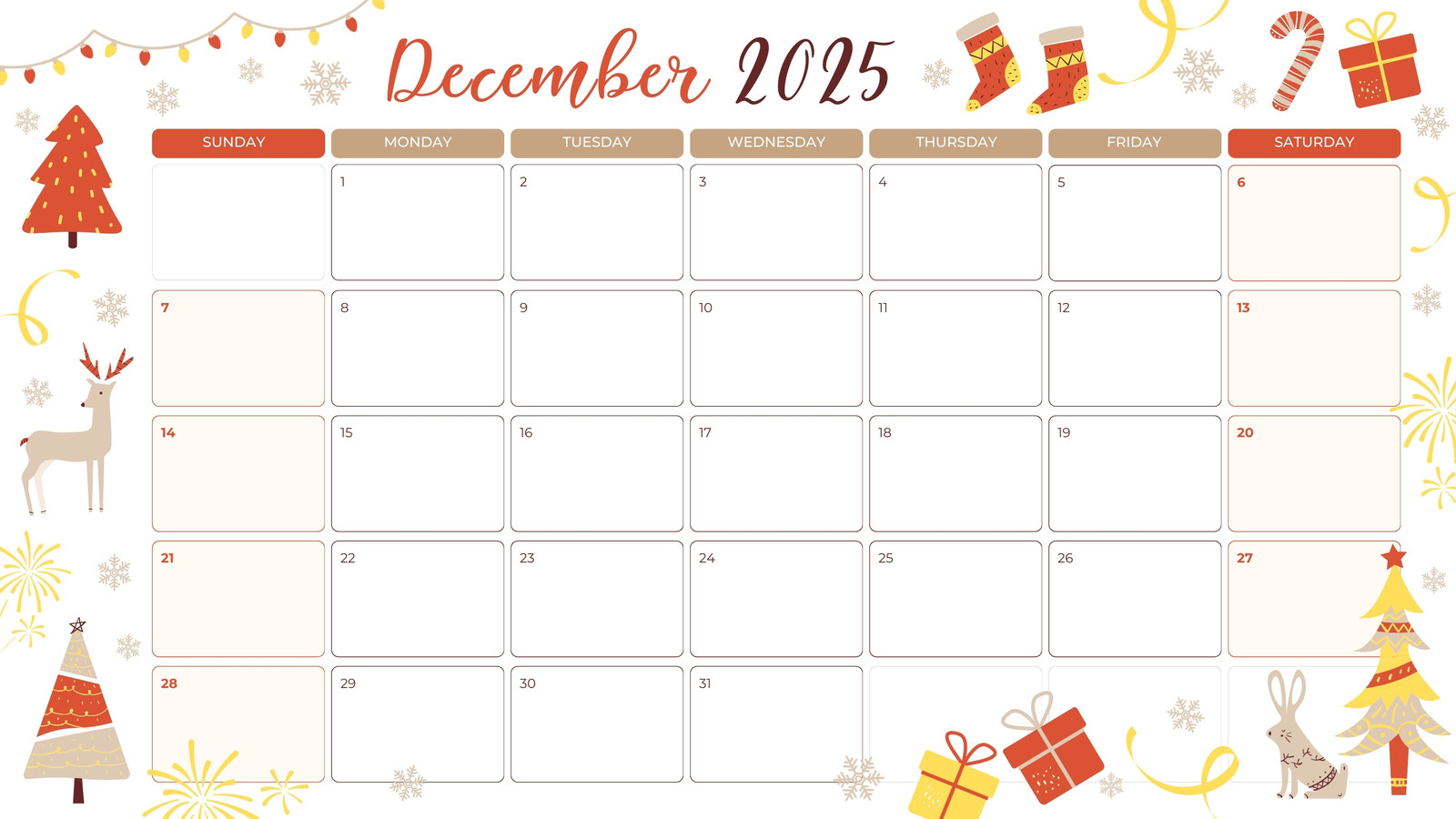 Free, Printable December 2025 Calendar Templates | Canva for December Christmas Calendar 2025 Printable