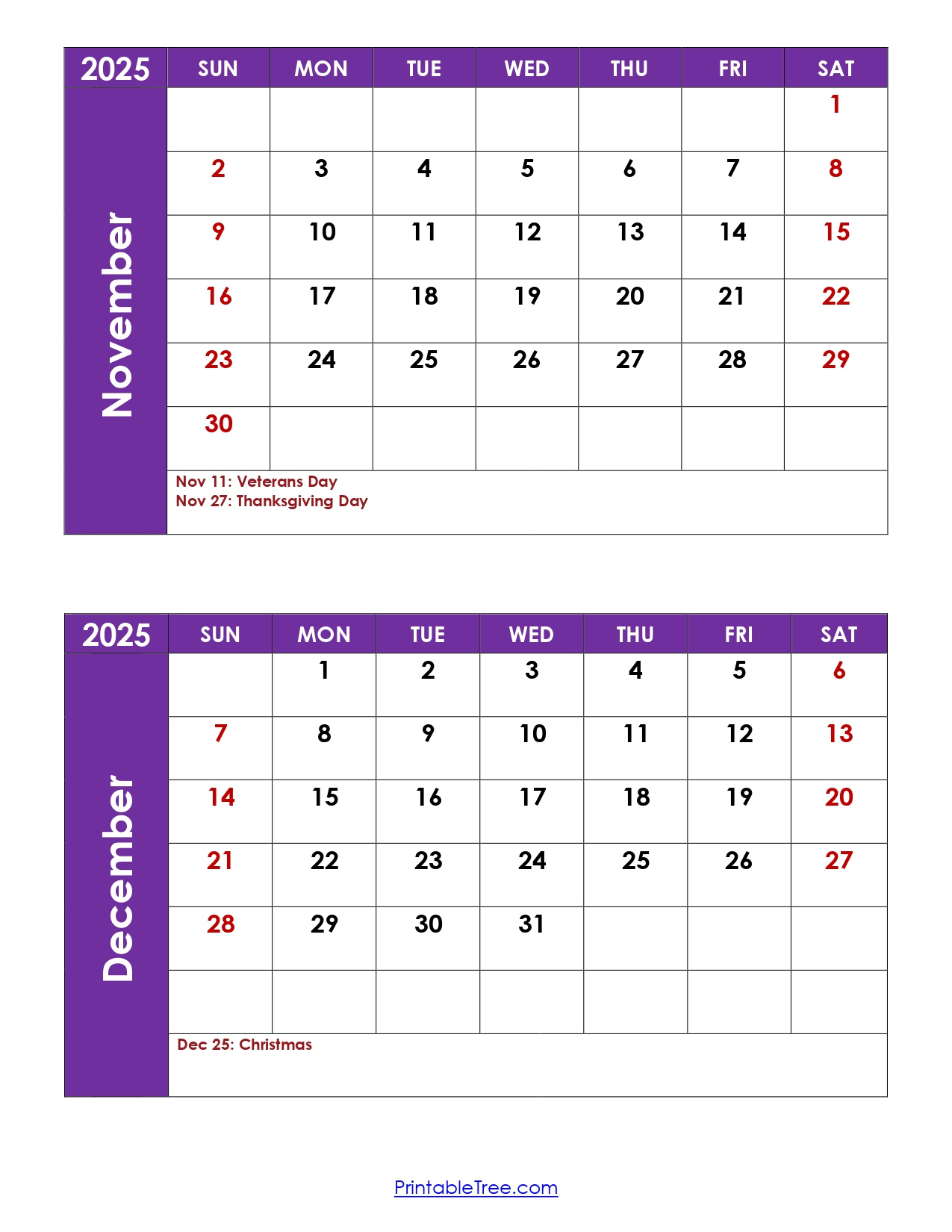 November And December 2025 Calendar Printable Pdf | Two Months with regard to Printable Calendar For November And December 2025