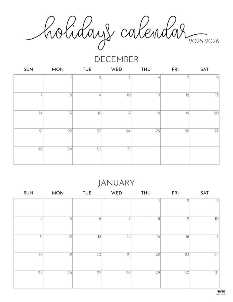 November December 2025 Calendars - 28 Printables | Printabulls with Printable 3 Month Calendar December 2025 January February 2026