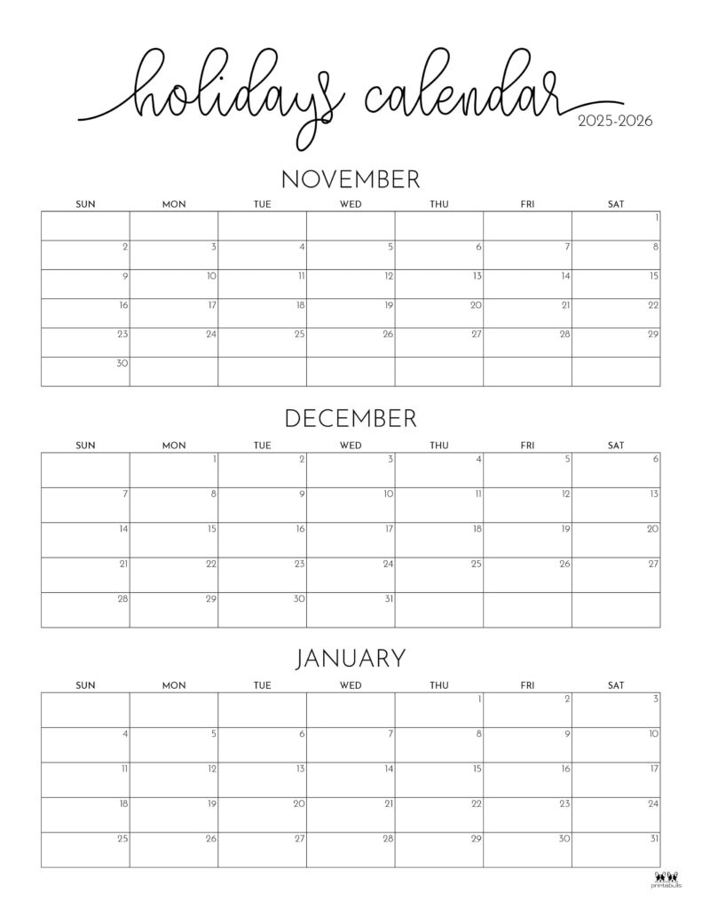 November December 2025 Calendars - 28 Printables | Printabulls within Printable Calendar November December 2025 January 2026