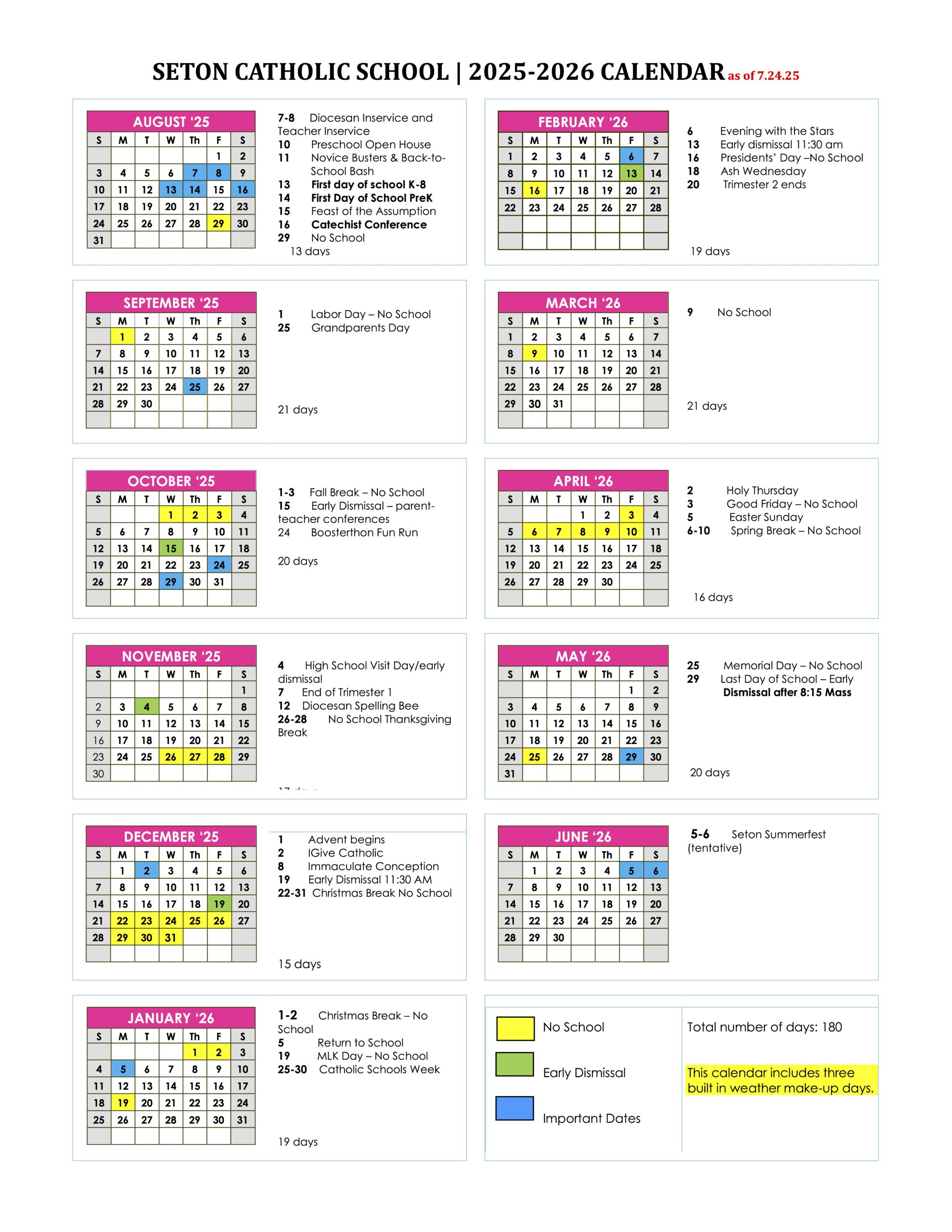 2025-2026 Academic Calendar - Seton Catholic School in Seton Catholic College Calendar 2026