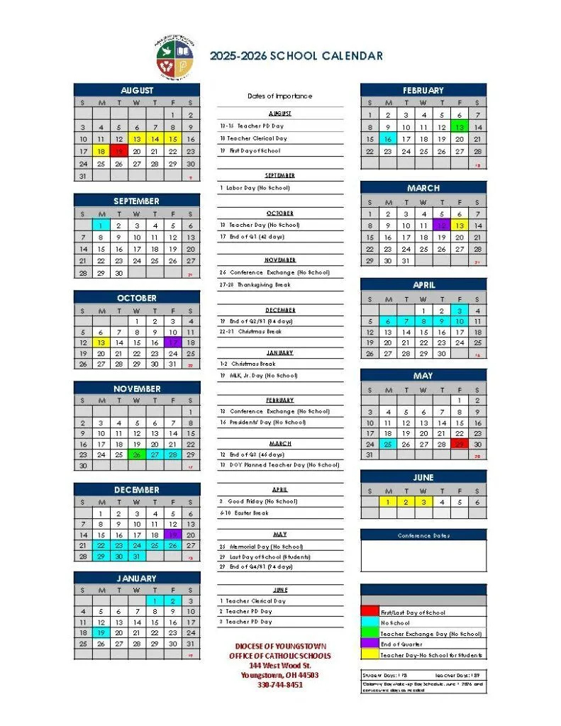 2025-2026 Doy Catholic Schools Calendar Available | The Catholic intended for Catholic Education School Calendar 2026