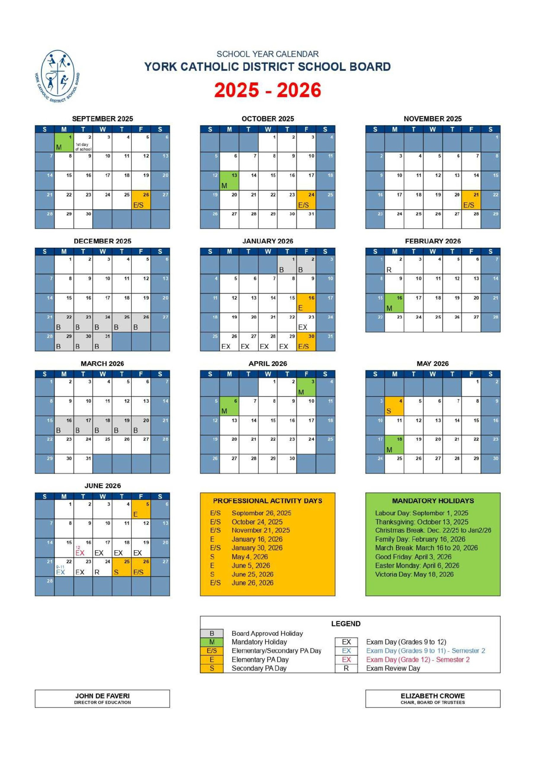 2025-2026 School Calendar - St. Maximilian Kolbe Catholic High School throughout Calgary Catholic School Calendar 2026 - 2027