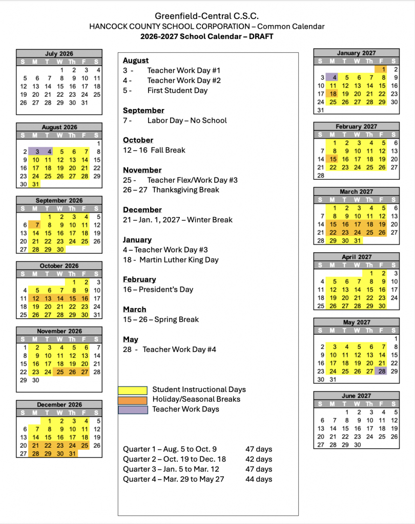 2026-2027 School Calendar Feedback - Greenfield-Central Community with Hhh School Calendar 2026 - 2027