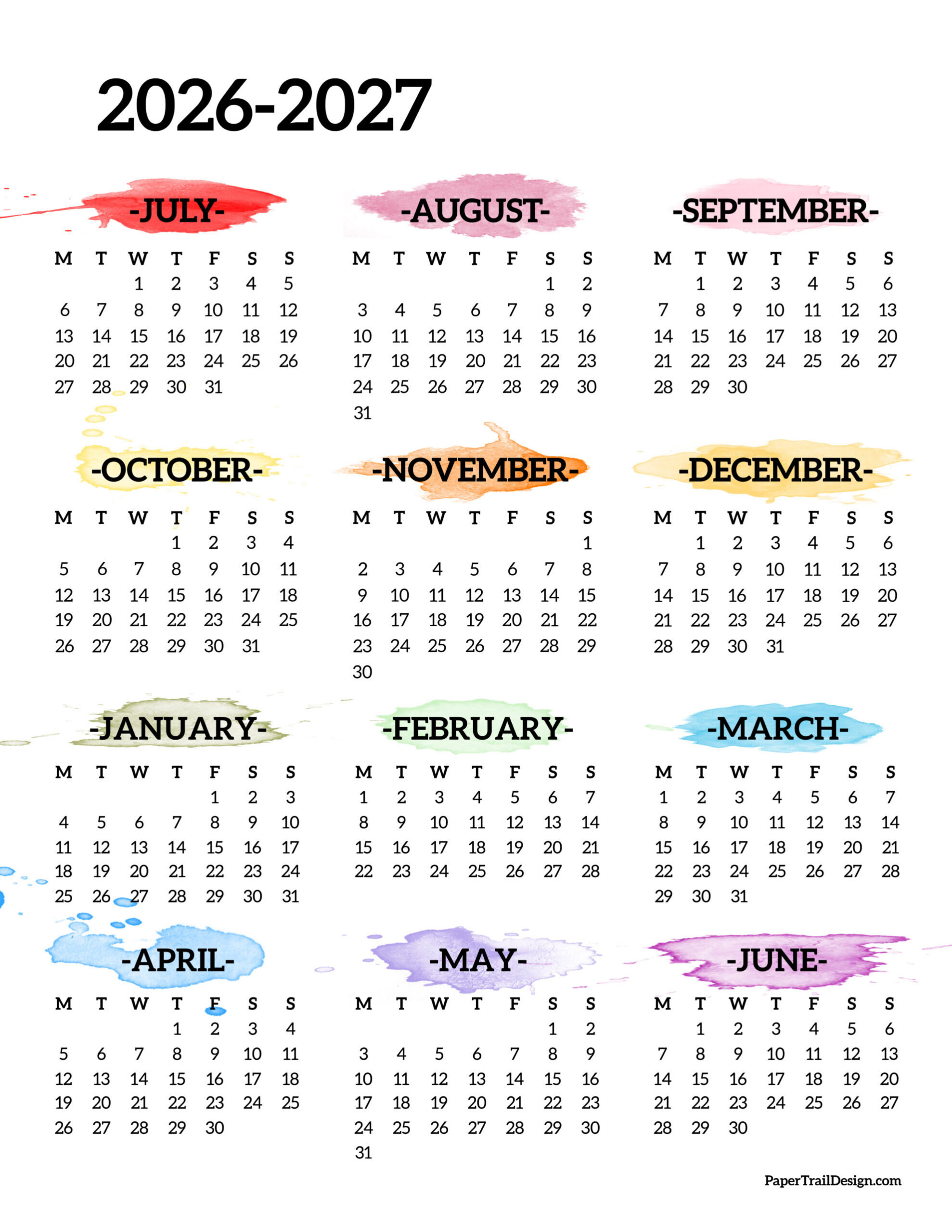 2026-2027 School Year Calendar Free Printable - Paper Trail Design regarding K12 Calendar 2026 - 2027
