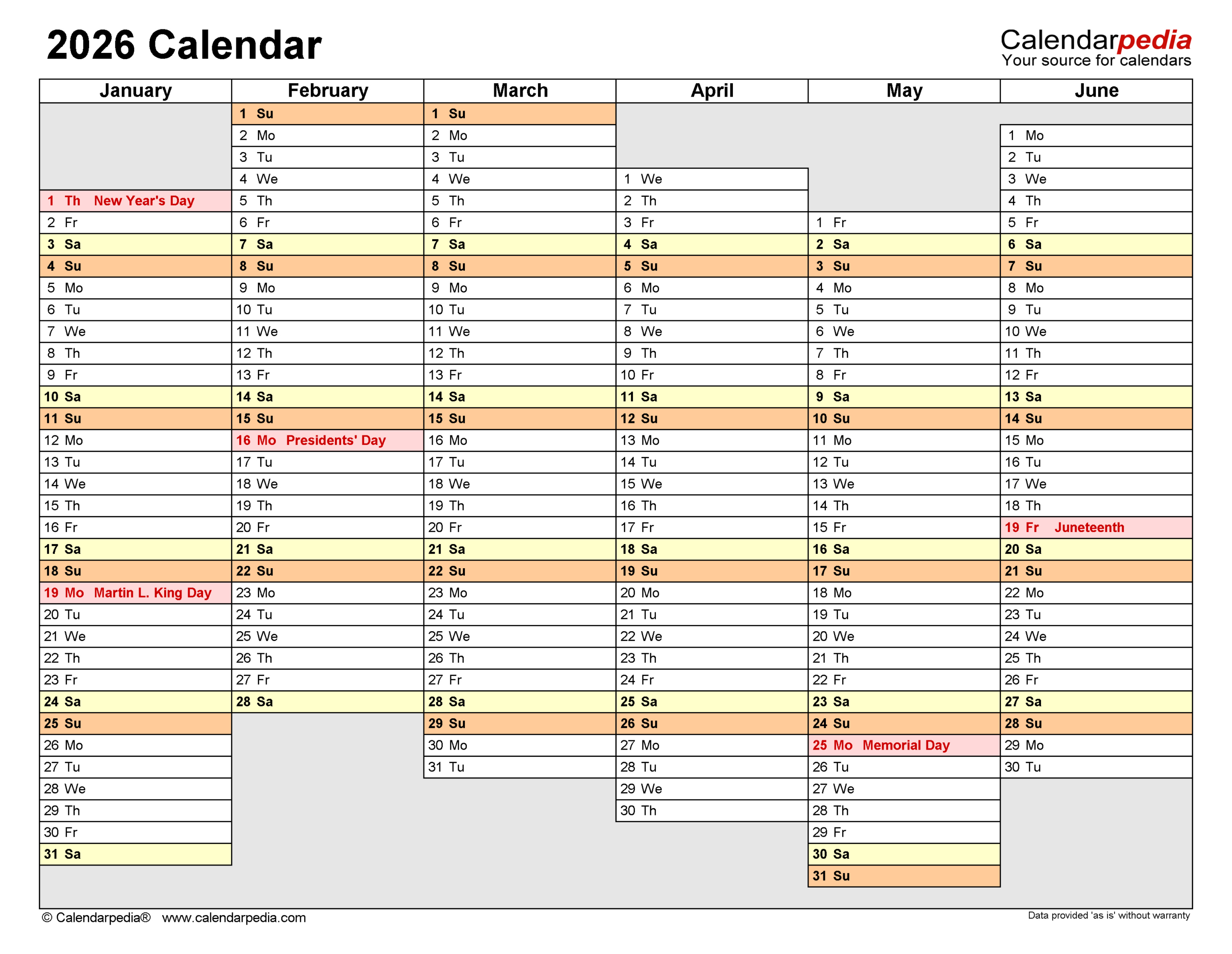2026 Calendar - Free Printable Pdf Templates | Calendarpedia in Attendance Calendar 2026 Printable