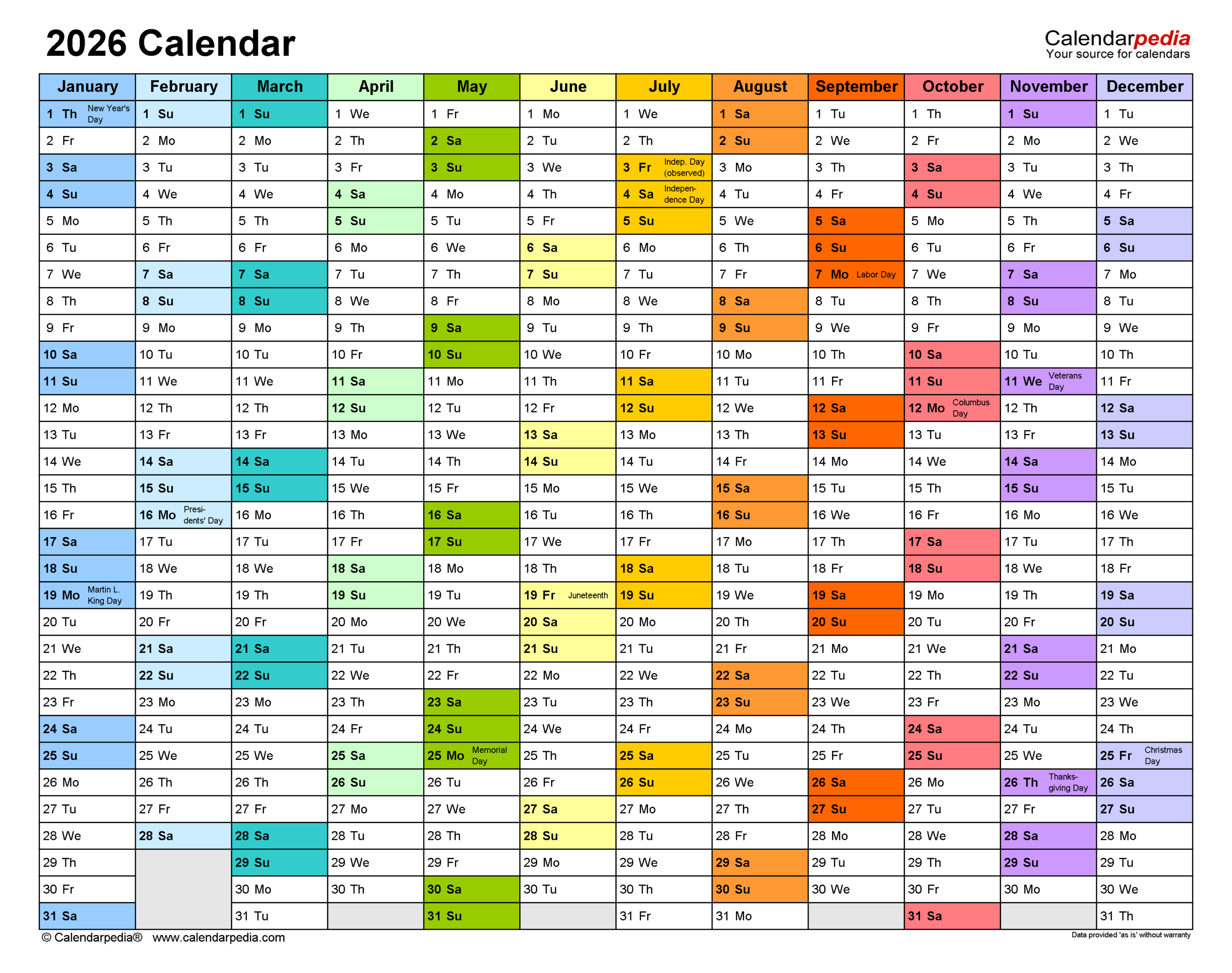 2026 Calendar - Free Printable Pdf Templates | Calendarpedia throughout Free Attendance Calendar 2026
