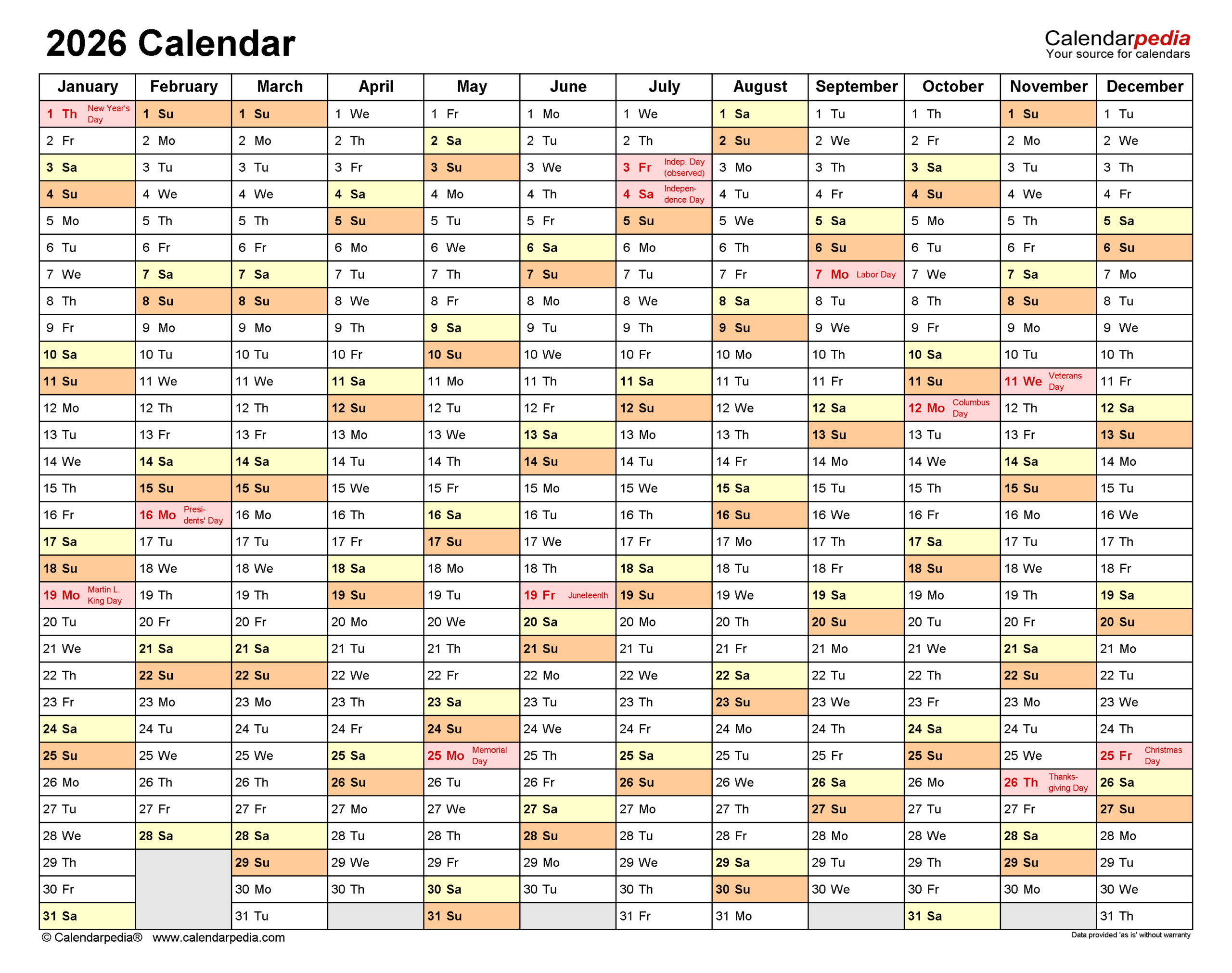 2026 Calendar - Free Printable Pdf Templates | Calendarpedia with regard to Attendance Calendars For 2026 Printable
