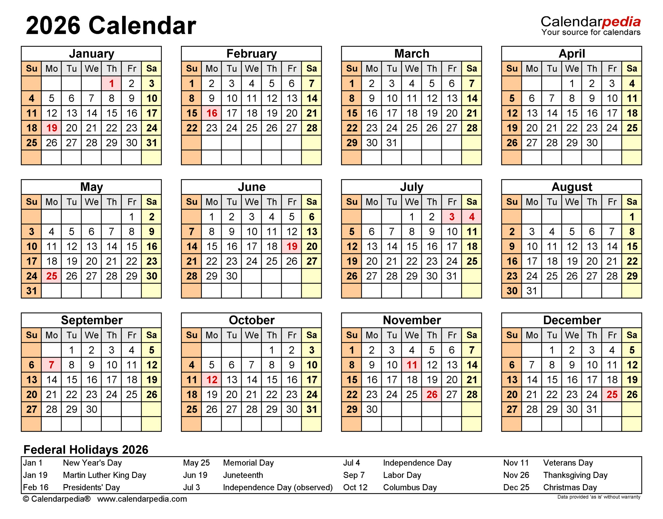 2026 Calendar - Free Printable Pdf Templates | Calendarpedia within 2026 Attendance Calendar Template