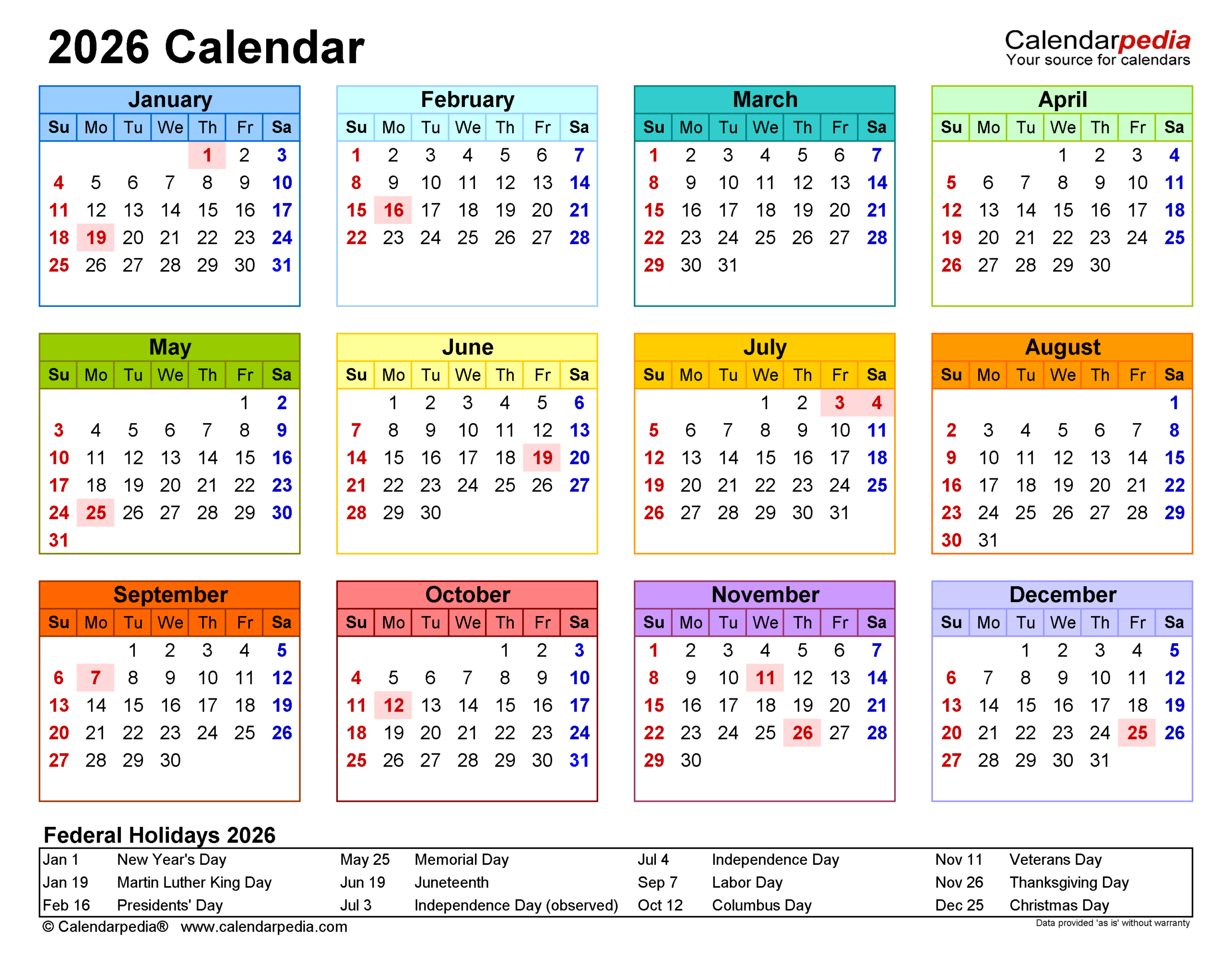 2026 Calendar - Free Printable Pdf Templates | Calendarpedia within At A Glance Yearly Calendar 2026