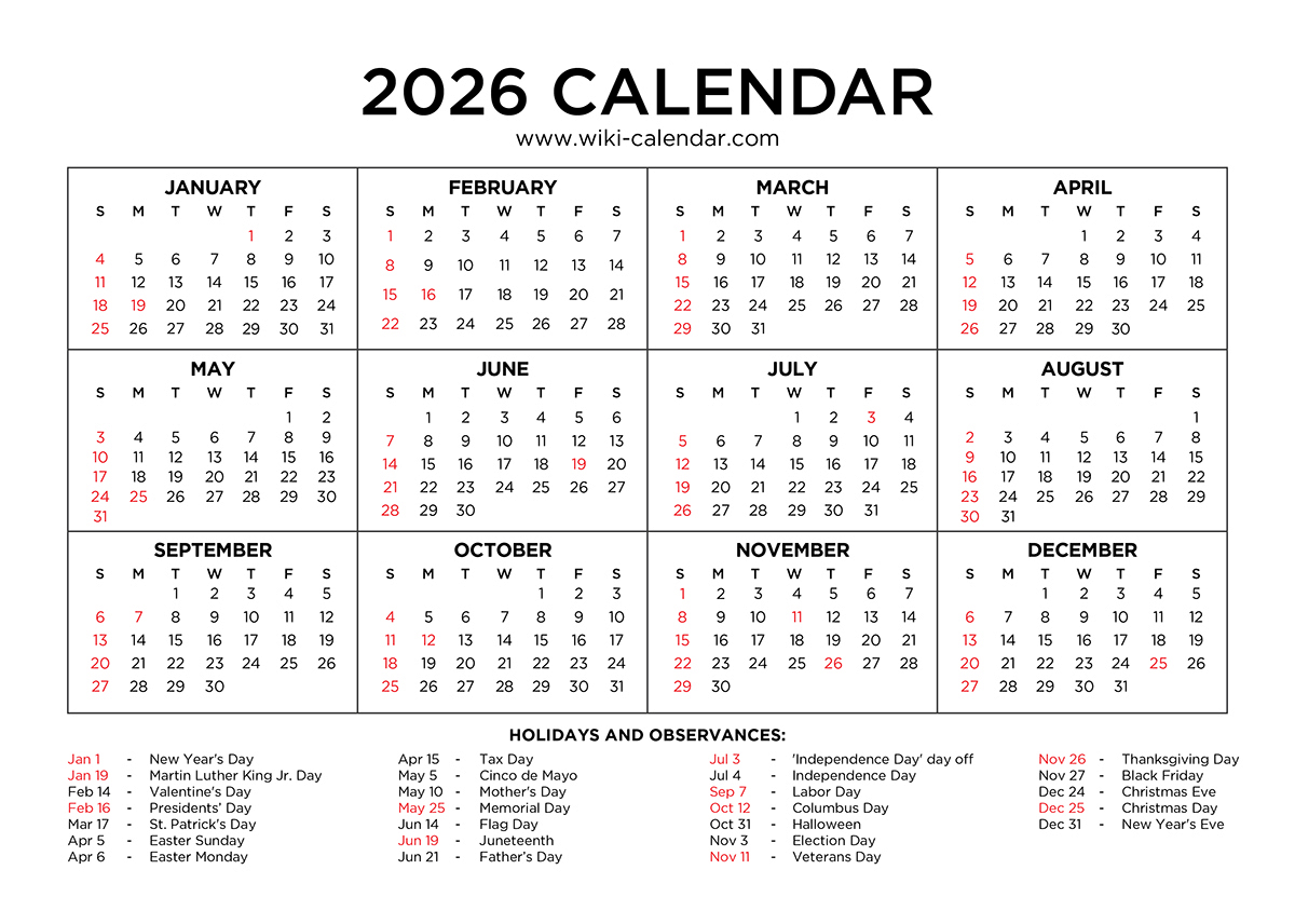 2026 Calendar Printable - Free Pdf With Holidays pertaining to January 2026 Printable Calendar Wiki