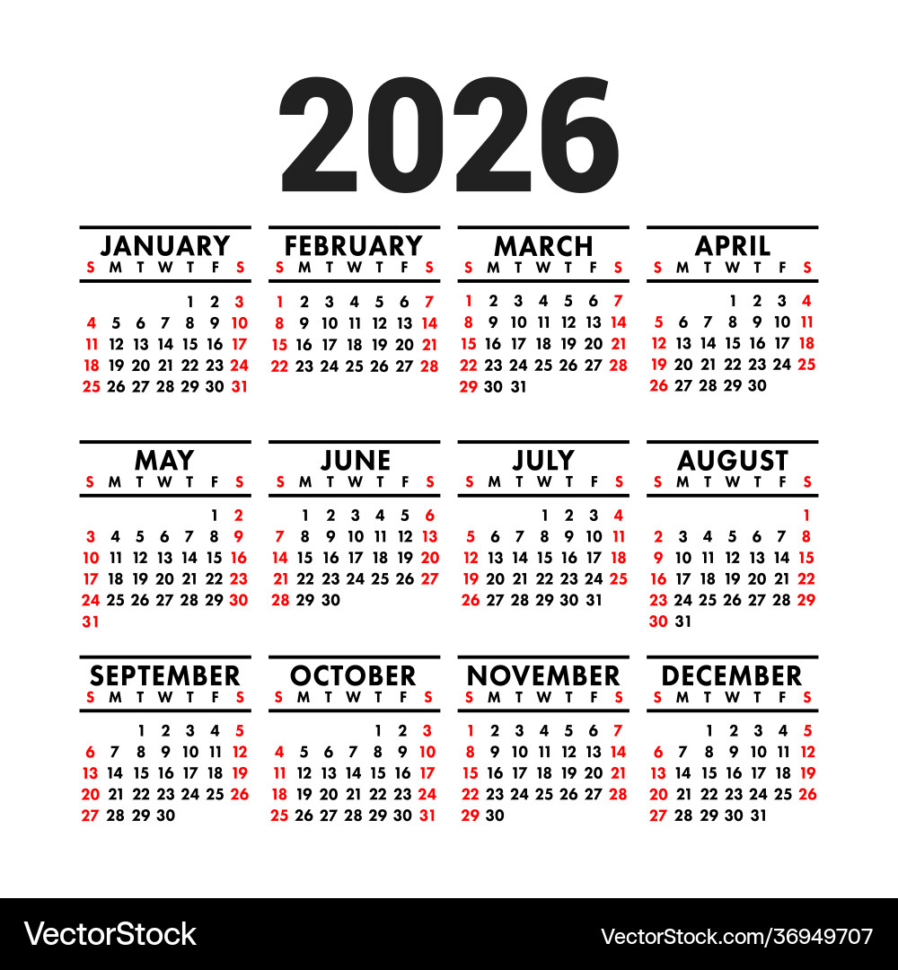 2026 Calendar - Square Wall/Pocket – Lizenzfreie Vektorgrafik inside Calendar 2026 and 2026