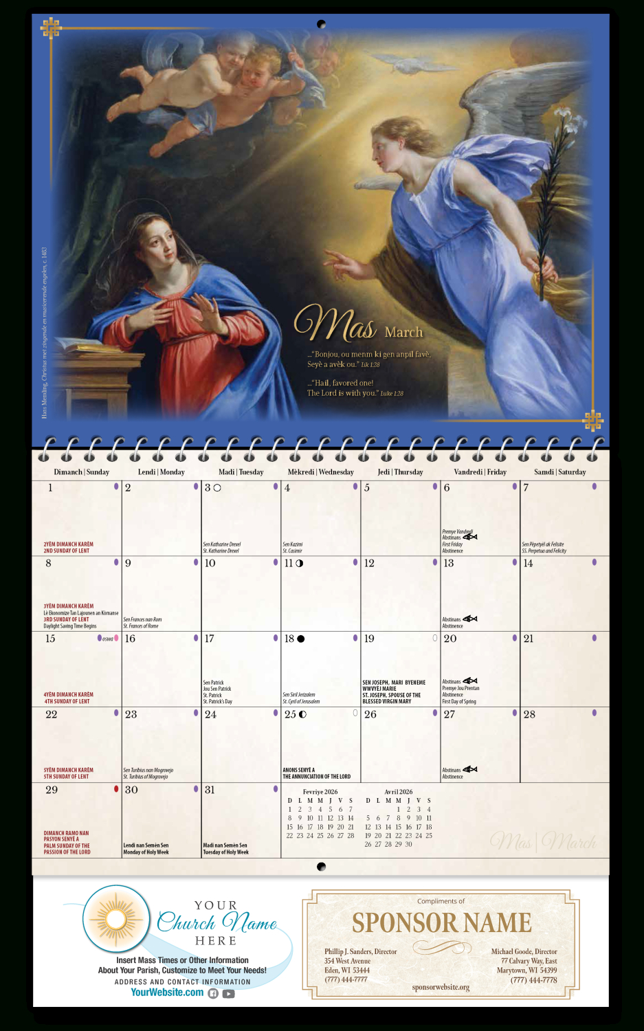 2026 Calendars | Blue Mound Graphics with 2026 Catholic Calendar