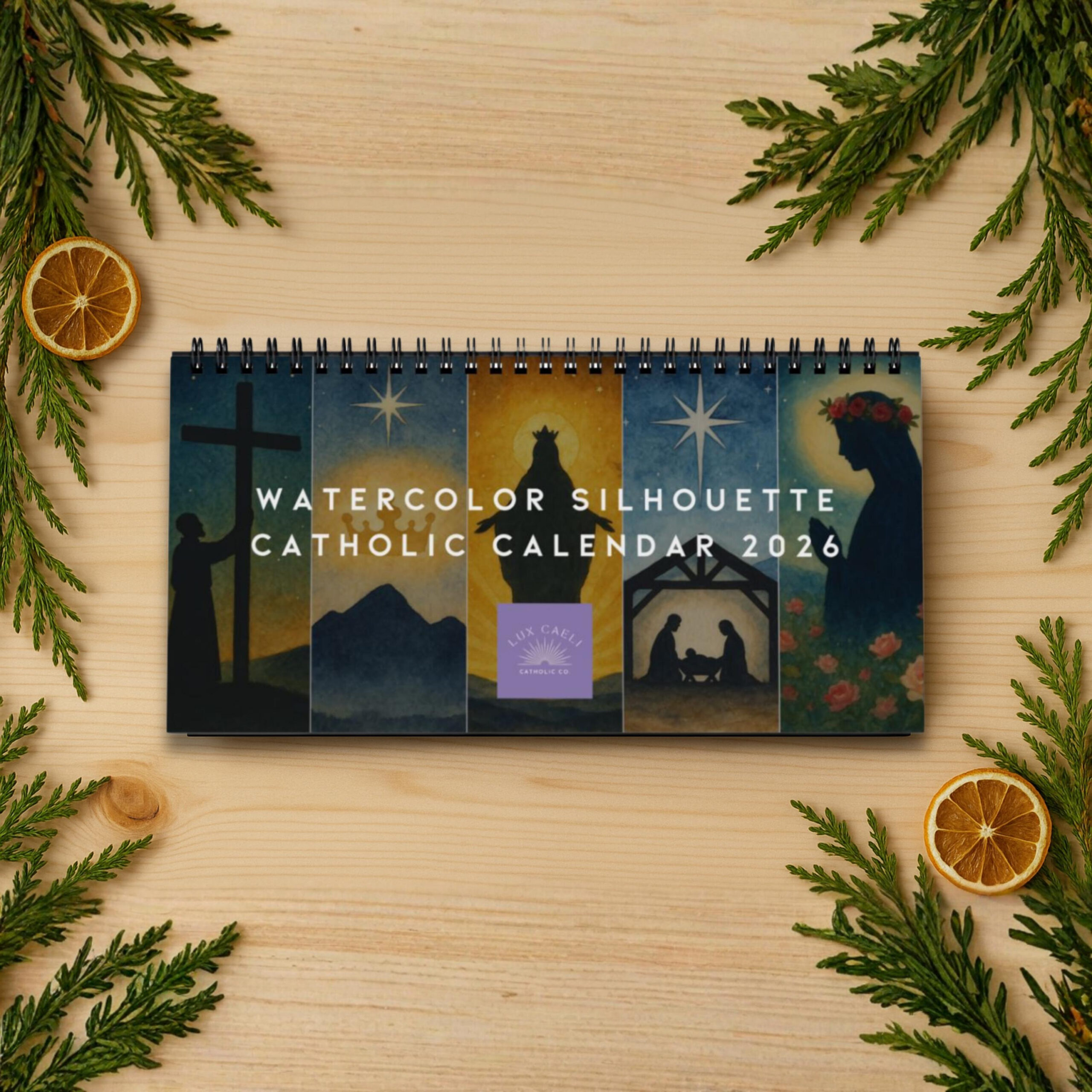2026 Catholic Calendar: Watercolor Silhouette Desk Planner with Catholic Desk Calendar 2026