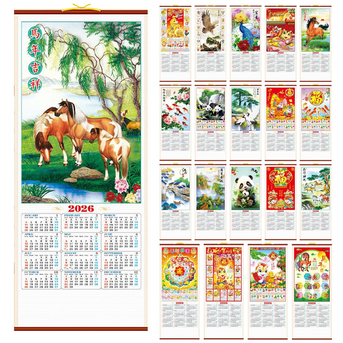 2026 Chinese China Wall Hanging Scroll Horse Calendar And Pictures intended for Chinese Calendar 2026 Horse