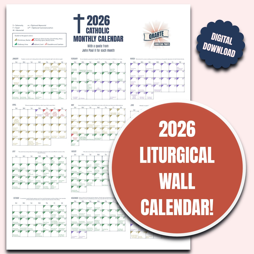 2026 Color-Coded Liturgical Calendar - Instant Download Catholic Planner -  Etsy Sweden throughout Liturgical Calendar 2026 Canada