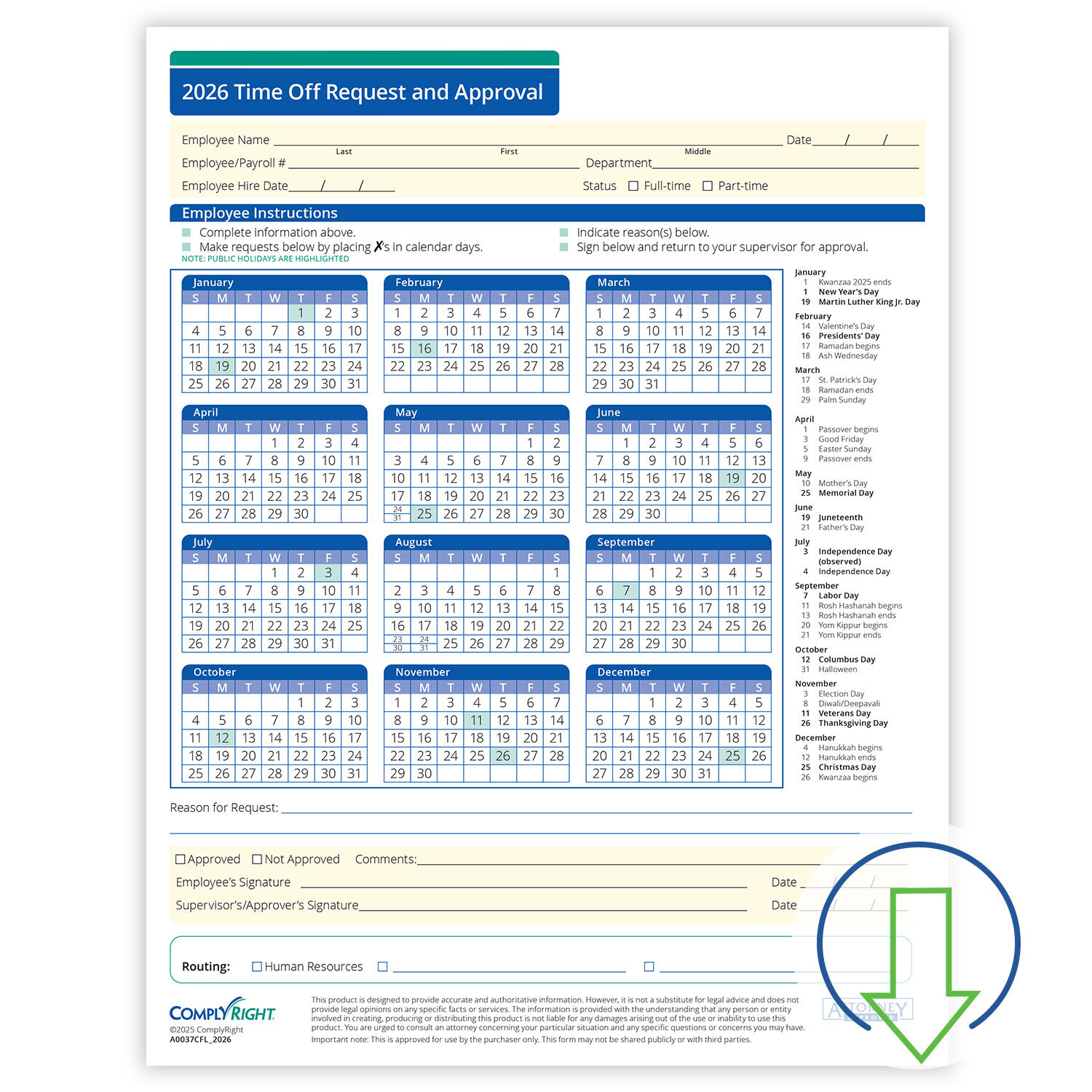 2026 Downloadable Time Off Request And Approval Form | Hrdirect pertaining to Absence Calendar 2026 Template