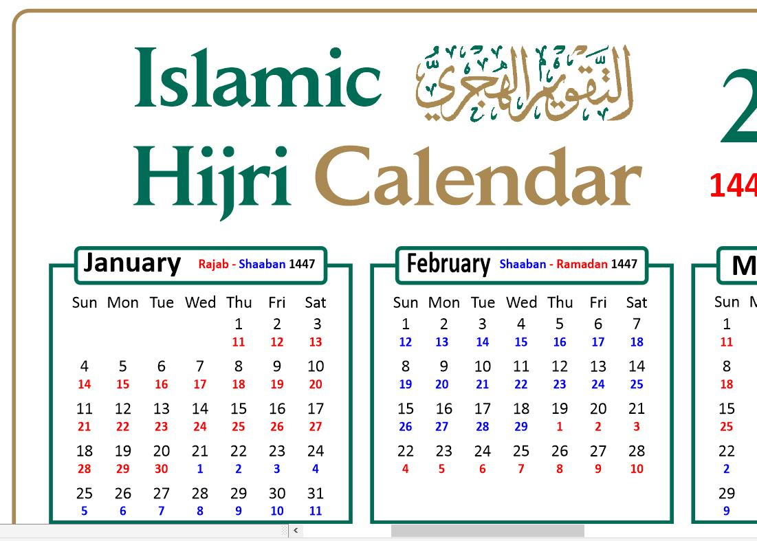 2026 Islamic Calendar With Colour Coded 1447 And 1448 Ah Dates inside Islamic Calendar 2026 Uk