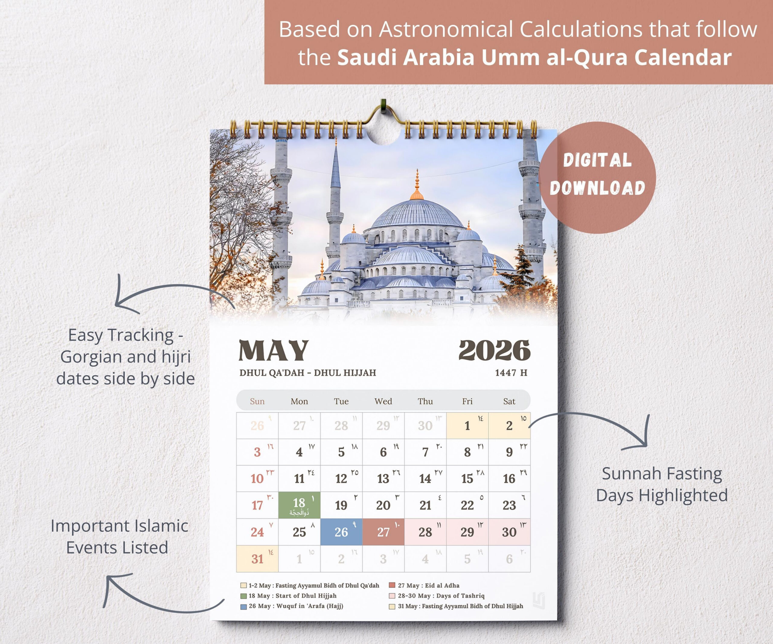 2026 Islamischer Kalender Moschee Edition Digital, Muslimischer regarding Islamic Calendar 2026 Ummul Qura