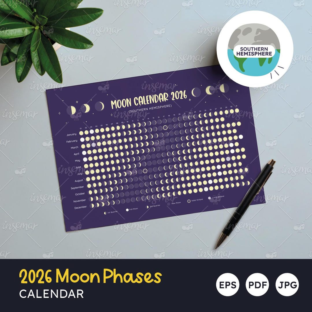 2026 Lunar Calendar Poster: Southern Hemisphere Moon Phases for Southern Hemisphere Moon Phase Calendar 2026