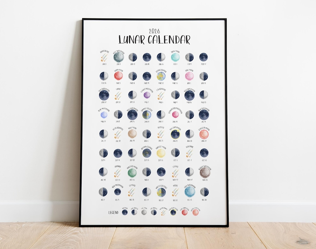 2026 Lunar Calendar Print | Northern Hemisphere | Illustrated Moon Phases &amp;amp;  Full Moon Names | Shows Eclipses, Meteor Showers And Supermoons - Etsy.de for New Moon And Full Moon Calendar 2026