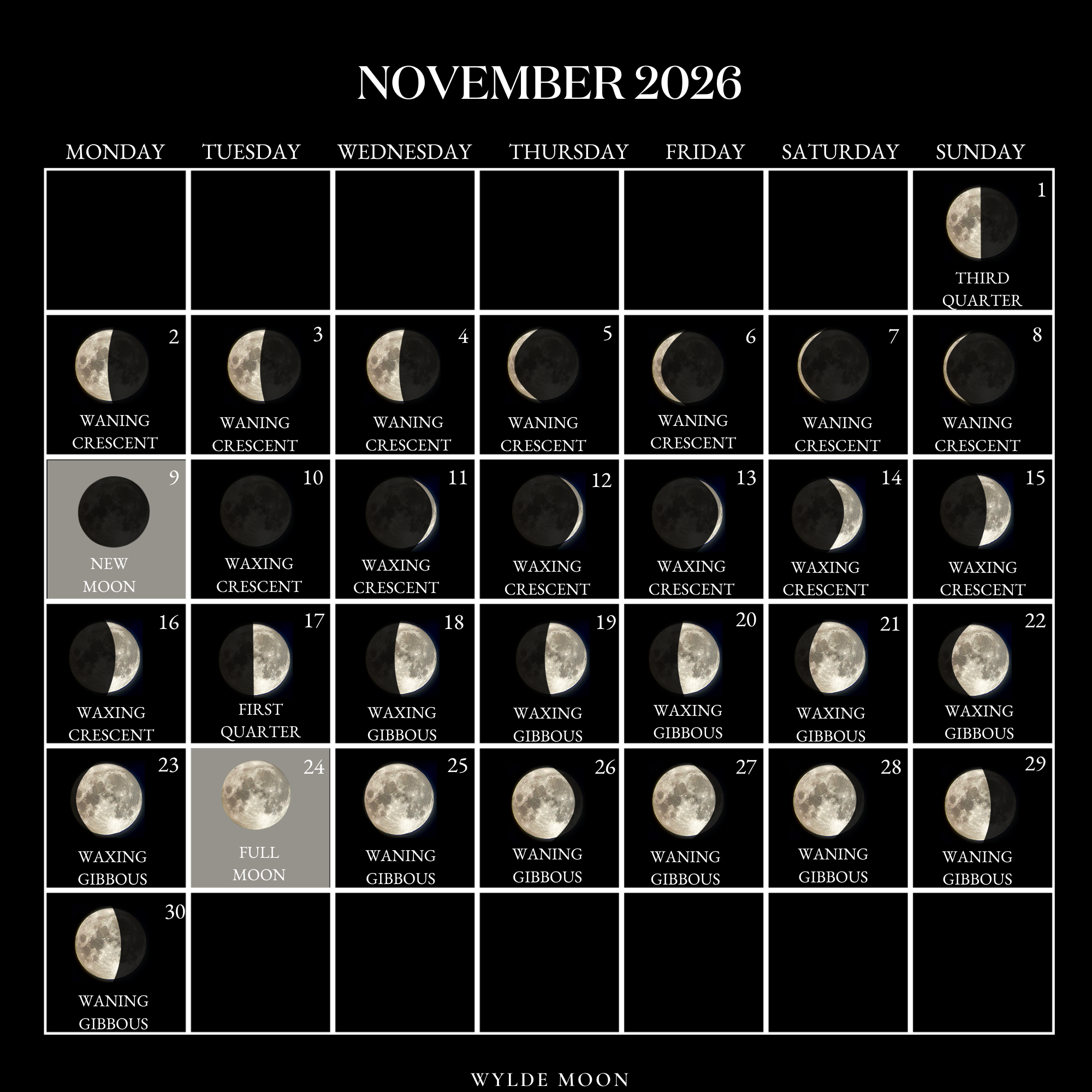 2026 Moon Calendar - Every Phase And Stage Of The Moon intended for Full Moon Calendar 2026 November