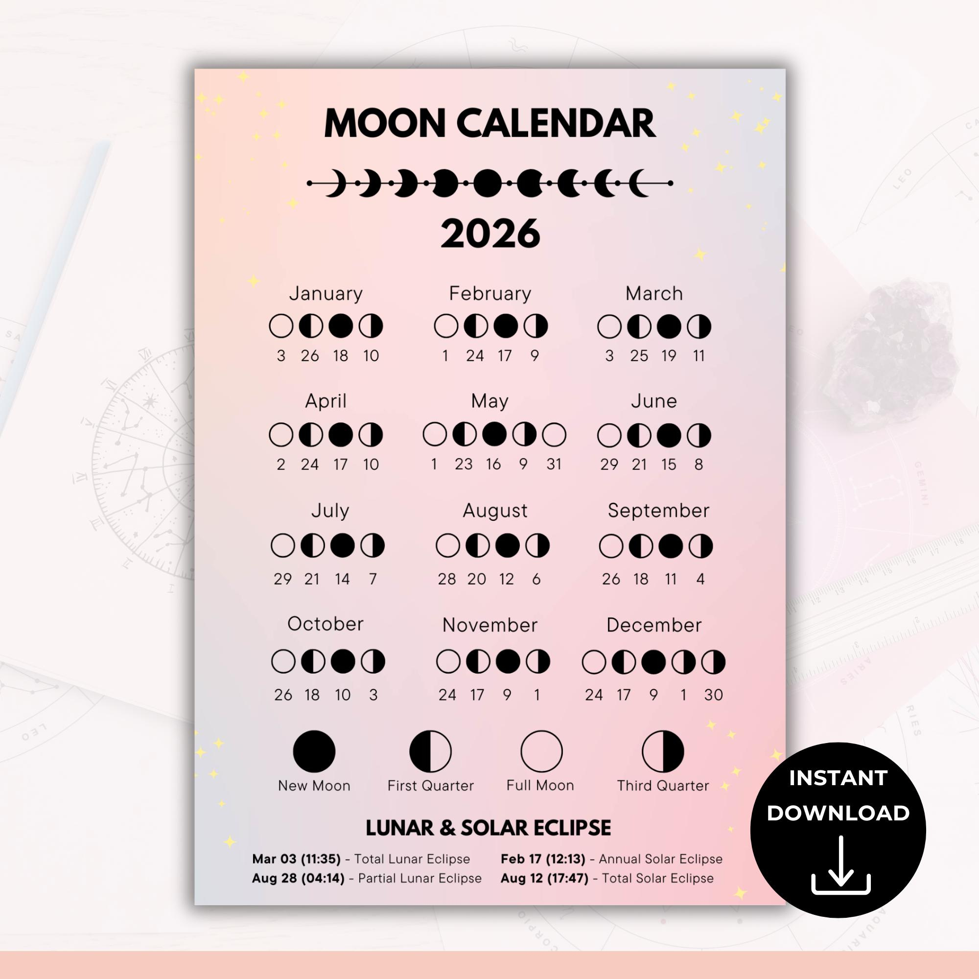 2026 Moon Phases Calendar With Plr Resell Rights, Lunar Astrology regarding 2026 Full Moon Calendar Printable