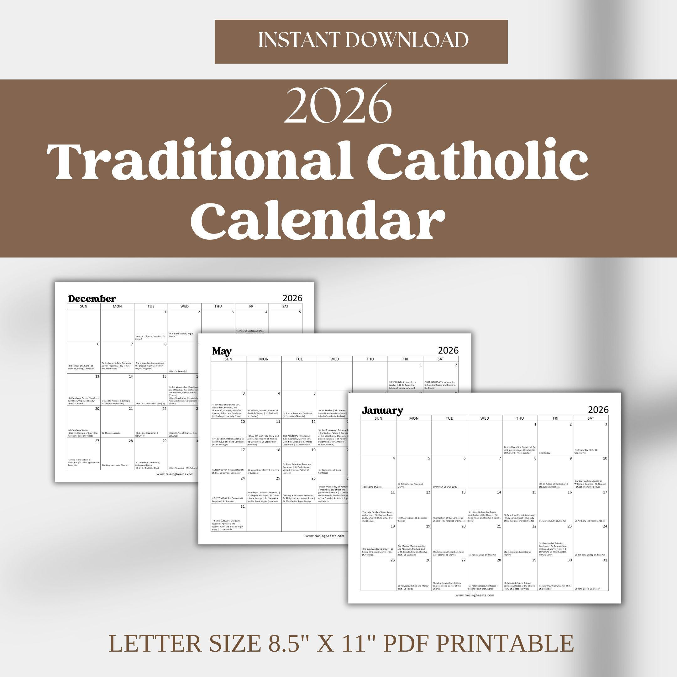 2026 Traditional Catholic Calendar: Latin Mass Feasts (Letter Size with regard to Traditional Latin Mass Catholic Calendar 2026