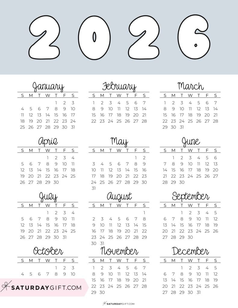 2026 Yearly Calendars - 35 Free Printables inside At a Glance Yearly Calendar 2026