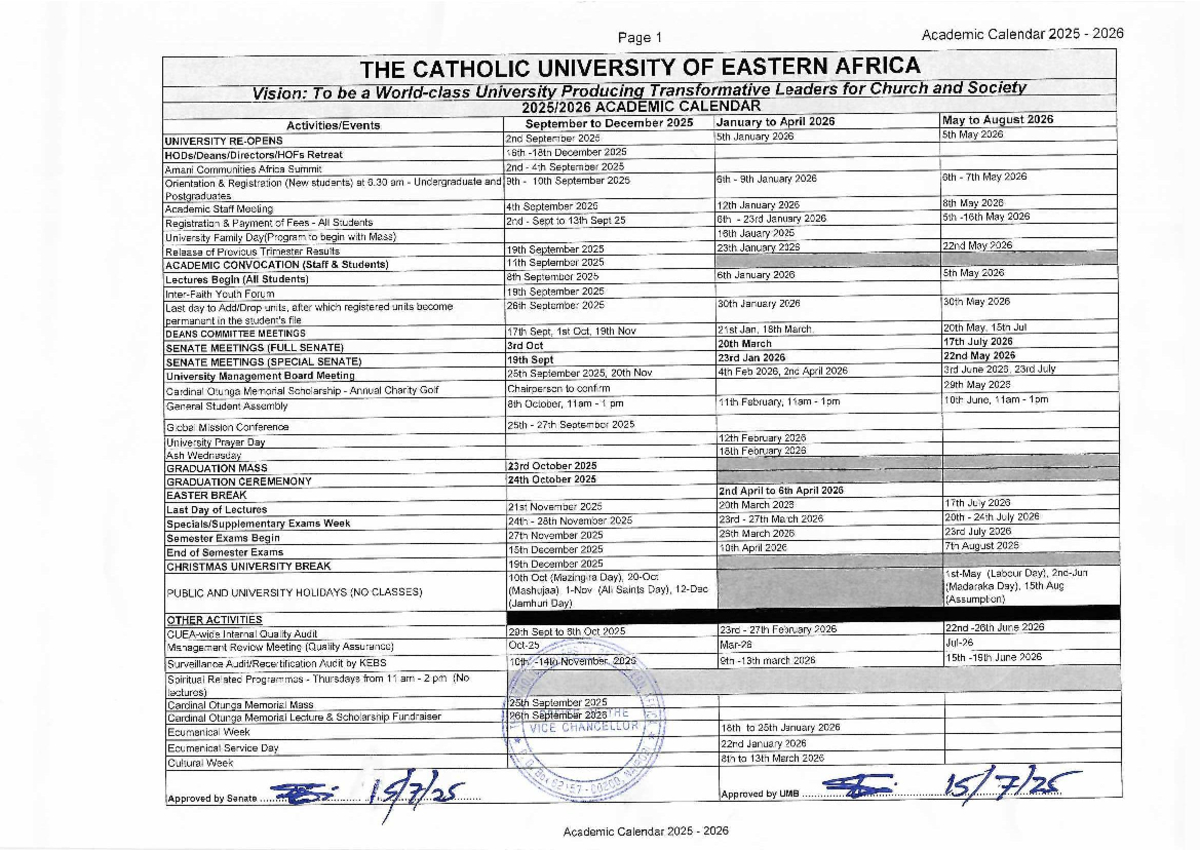 Academic Calendar 2025-2026 - The Catholic University Of Eastern intended for Catholic University Academic Calendar 2026