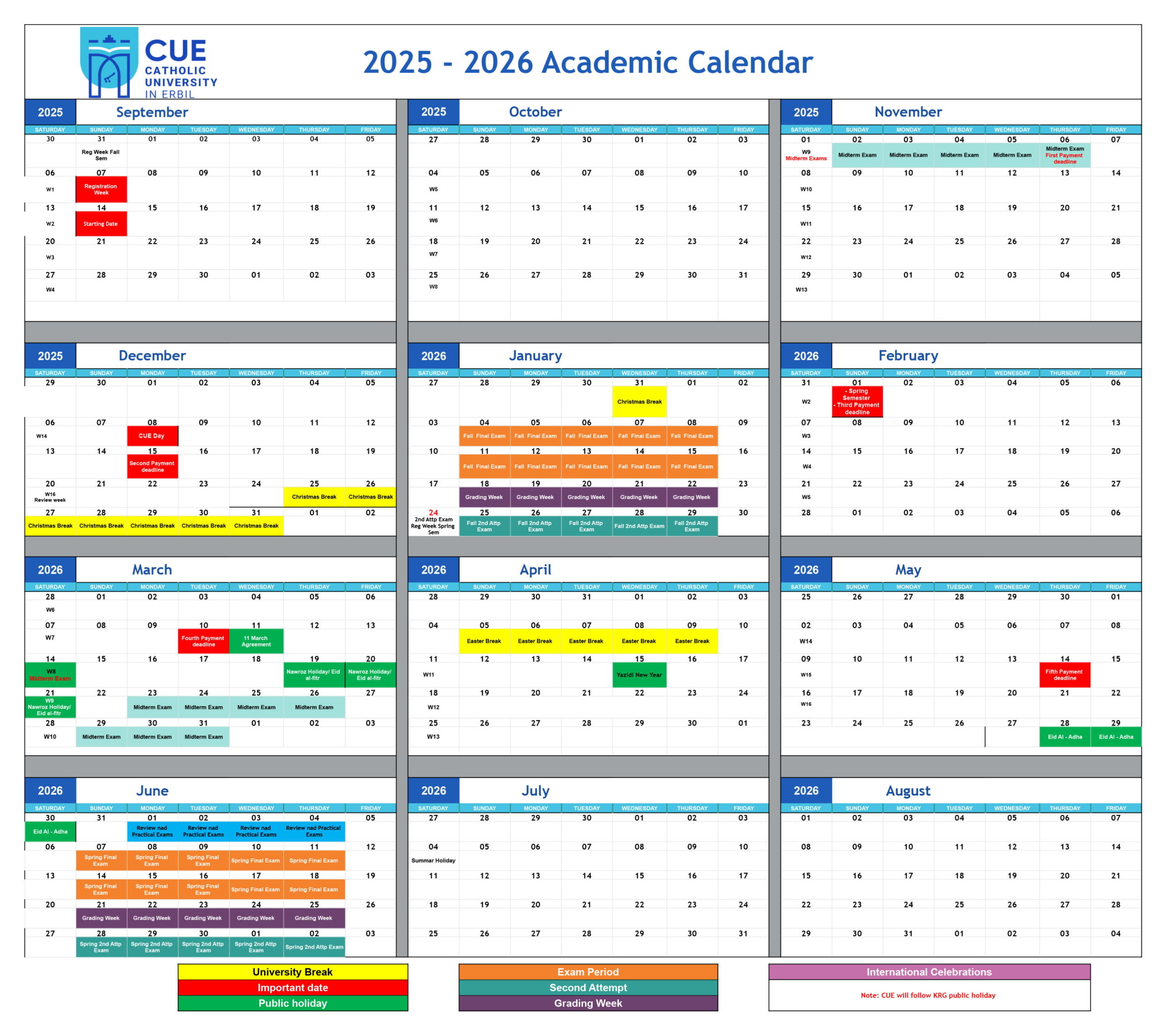 Academic Calendar - Catholic University In Erbil intended for Catholic University Spring 2026 Calendar