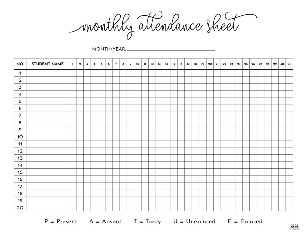 Attendance Sheets - 52 Free Printables | Printabulls with Attendance Sheet April 2026