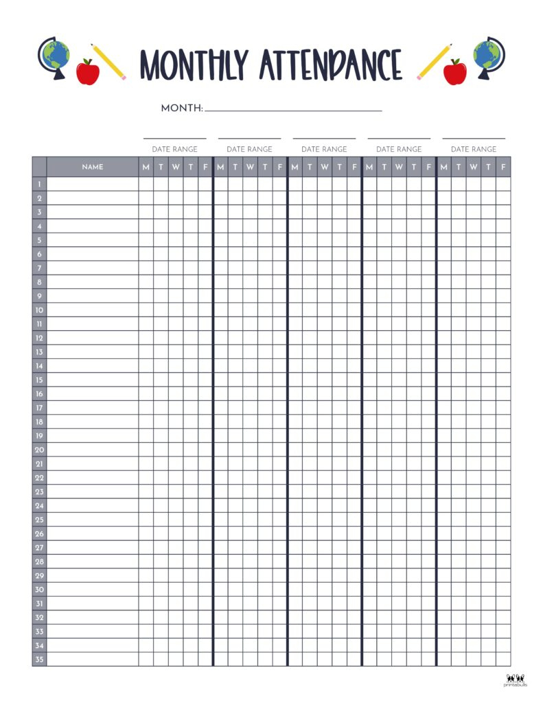 Attendance Sheets - 52 Free Printables | Printabulls with Attendance Sheet June 2026