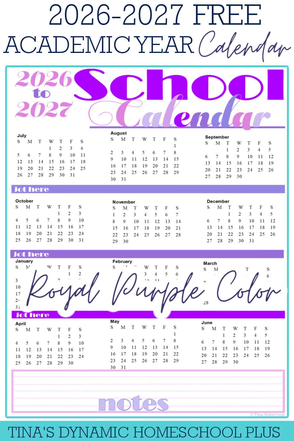 Beautiful Free Printable Yearly Calendar 2026 - 2027 with Homeschool Attendance Calendar 2026 - 2027