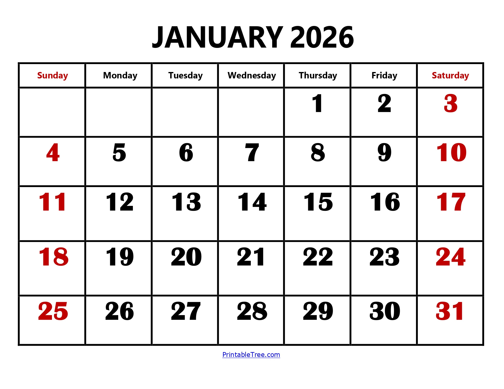 Blank January 2026 Calendar Printable Pdf Templates regarding Large Printable January 2026 Calendar