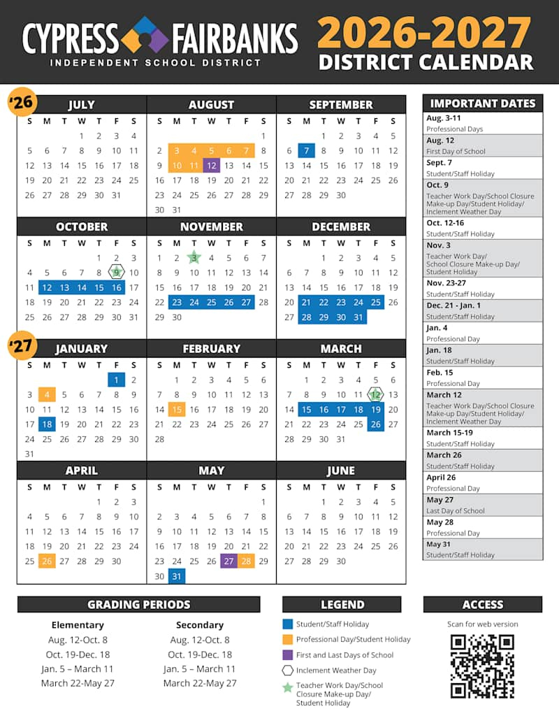 Board Approves 2026-27 Instructional Calendar | Cfisd News Post in Calendar Hisd 2026 - 2027