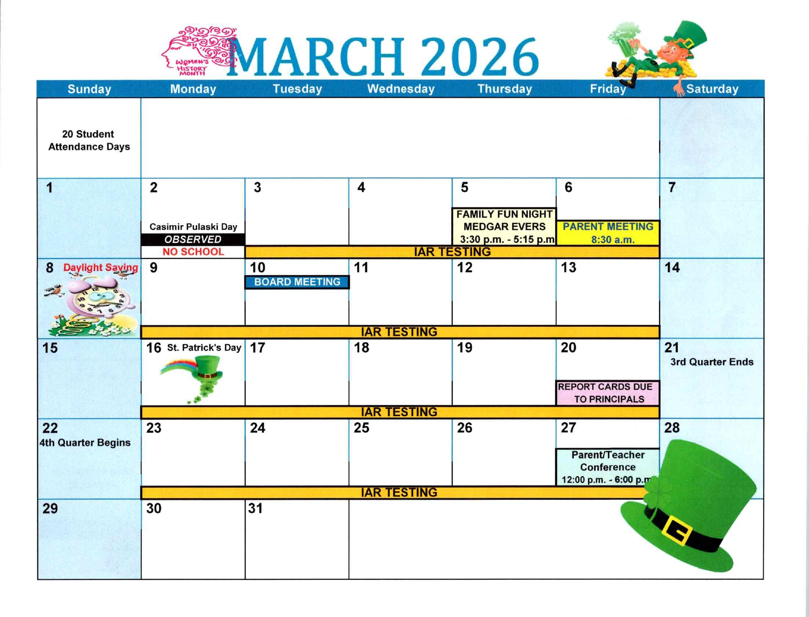 Calendar – Ford Heights School District 169 with regard to Attendance Of March 2026