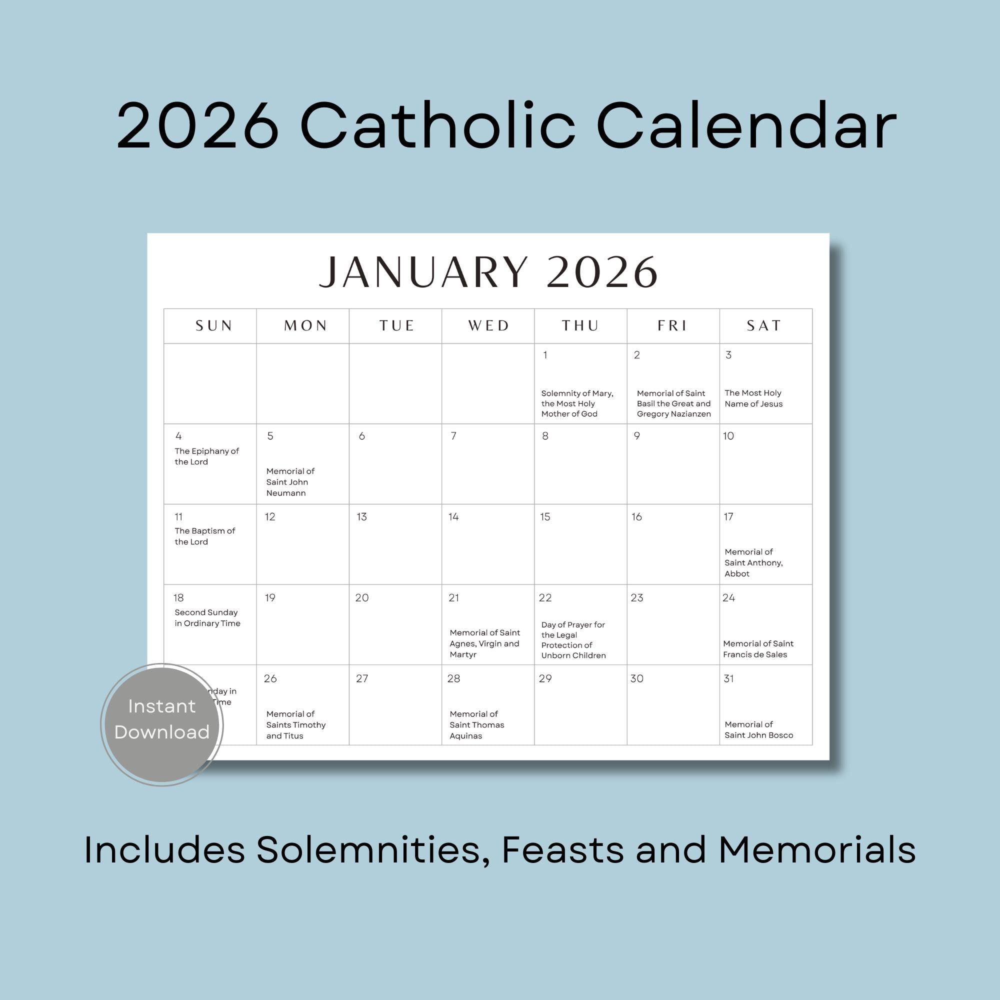 Catholic Calendar 2026 - Etsy throughout Usccb Liturgical Calendar 2026